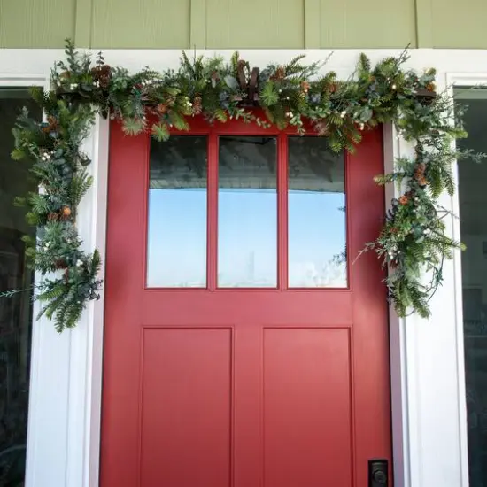 Village Lighting 9ft. Pre-Lit LED Rustic White Berry Christmas Garland {4}