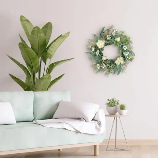 24" White Spring Peony & Dogwood Floral Wreath {5}