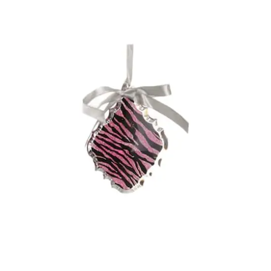 5.5" Glittered Magenta Pink Zebra Print Teardrop Prism Christmas Ornament {1}
