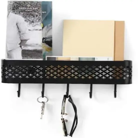NEX&trade; Black Wall Mount Mail Sorter & 5 Hook Key Organizer {4}