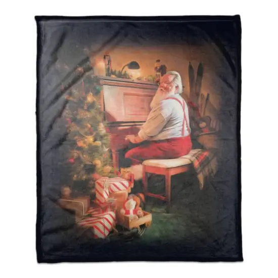 Painted Santa On Piano 50x60 Coral Fleece Blanket {1}