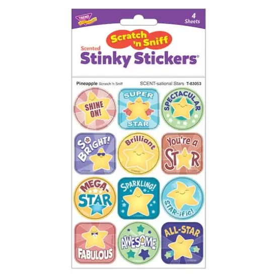 TREND Enterprises&reg; SCENT-sational Stars, Pineapple Scent Scratch 'n Sniff Stinky Stickers&reg;, 6 Packs of 48 {4}