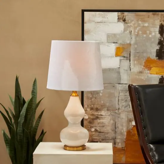 White Glass Table Lamp 15" x 15" x 29" {10}