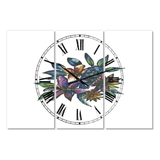 Designart 'Tropical Flowers Large Cottage Multipanel Wall Clock {1}