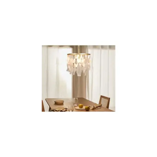Hello Honey&reg; Marina Small Round Gold Metal & Natural Capiz Chandelier Style Pendant Ceiling Light {4}