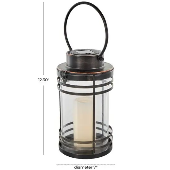12" Black Metal Candle Lantern with Round Outlines {10}
