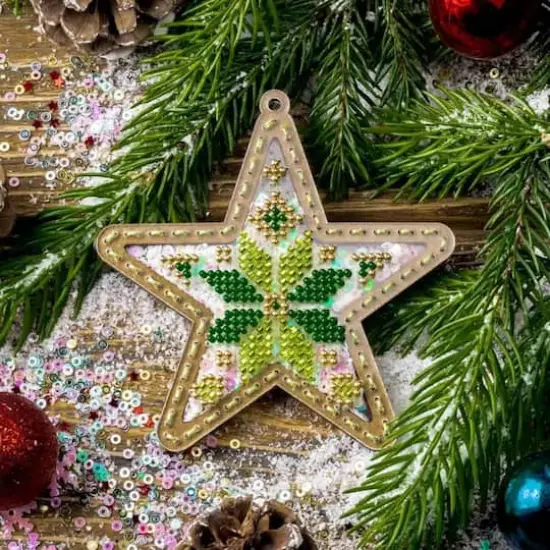 Wonderland Crafts Green & Gold Star Christmas Ornament Bead Embroidery Kit {3}