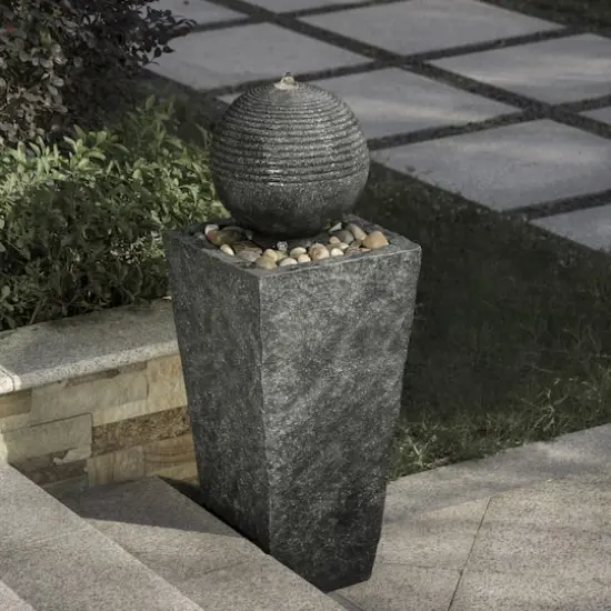 Glitzhome&reg; 32" Polyresin Rippling Floating Sphere Outdoor Fountain with LED Light {3}