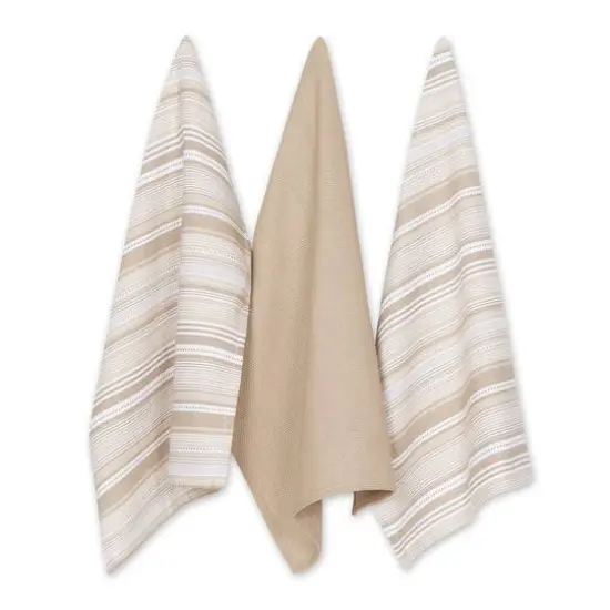 DII&reg; Urban Stripe Dish Towels, 3ct. Stone {1}