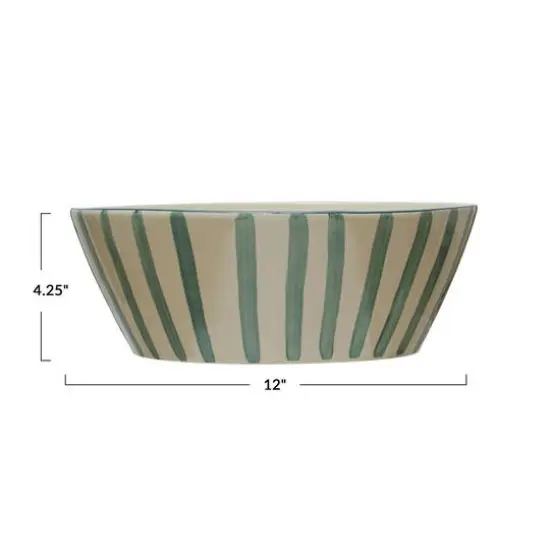 Hello Honey&reg; 12" Green Striped Stoneware Serving Bowl {5}