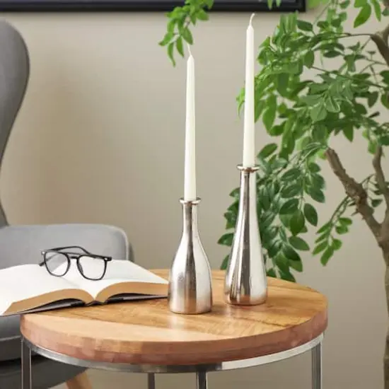 Silver Aluminum Taper Candle Holder Set {3}