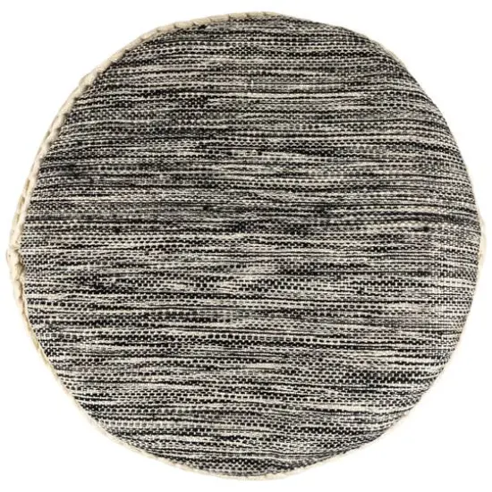 18" Cream & Black Woven Stripes Outdoor Pouf Ottoman {5}
