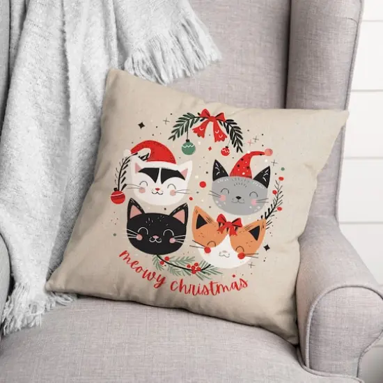 Meowy Christmas 18" x 18" Spun Poly Pillow {3}