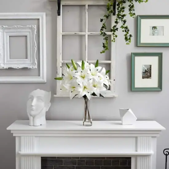 25" Artificial White Lily Arrangement with Cylinder Glass Vase {5}