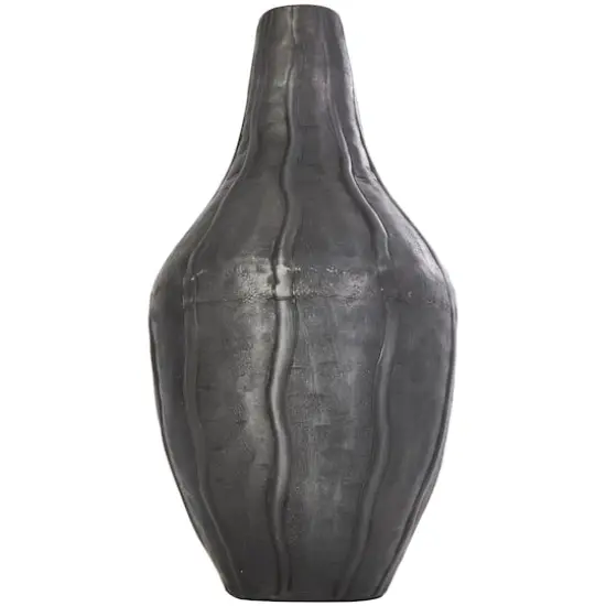 13" Black Metal Snakeskin Inspired Vase with Dimensional Wavy Accents {4}