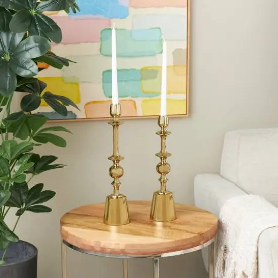 Gold Aluminum Candle Holder Set {3}