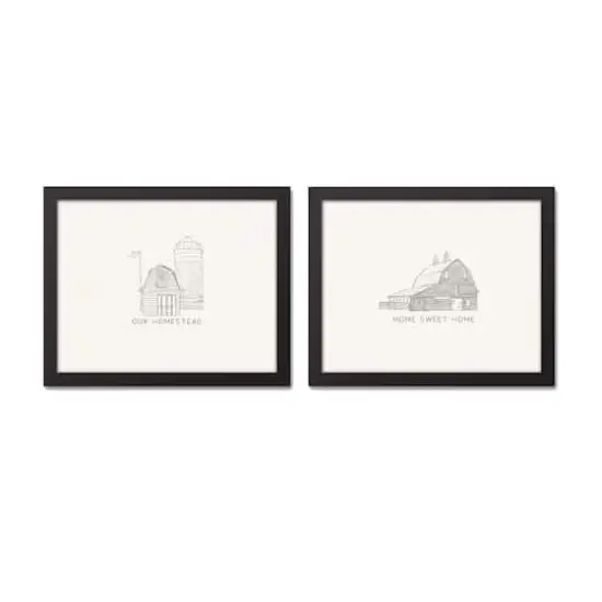 Farmhouse Sketches 11" x 14" Black Framed Canvas - Set of 2 {1}