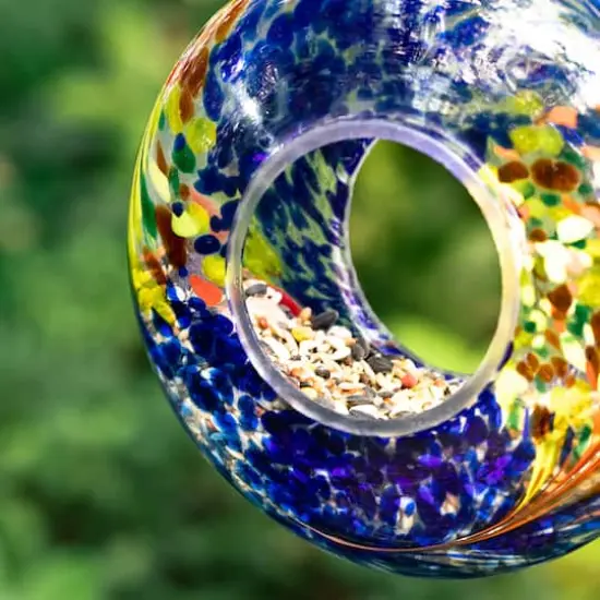 Glitzhome&reg; 7.75" Multicolor Glass Round Hanging Bird Feeder {9}