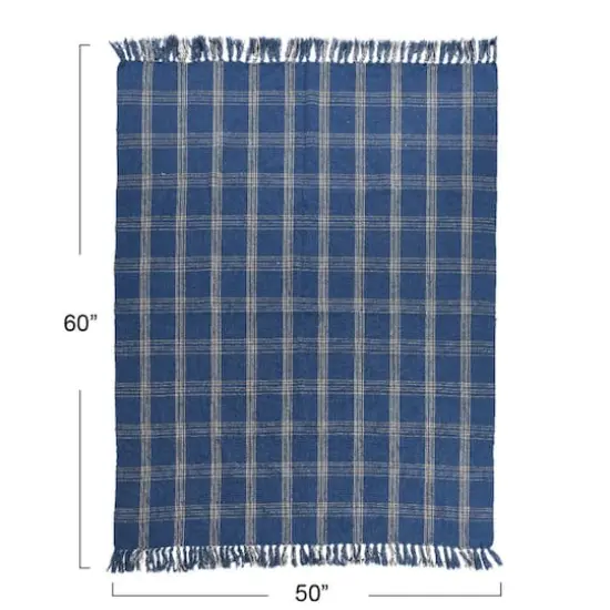 Hello Honey® Plaid Recycled Cotton Blend Throw Blanket with Fringe Blue {4}