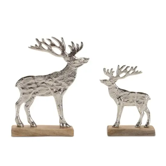 Silver Metal Deer Silhouette with Wood Base Set {1}