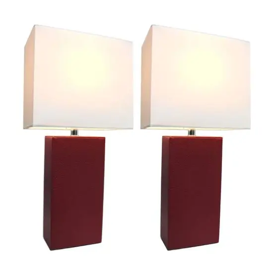 Elegant Designs&trade; 2 Pack Leather Table Lamps with White Shades Red and White {3}