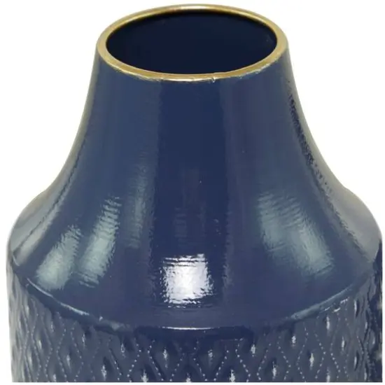 Blue Metal Diamond Embossed Exterior Vase Set of 2 16", 12" {5}