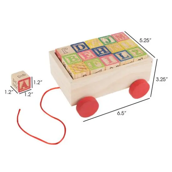 Toy Time ABC & 123 Wooden Blocks with Pull Cart Storage Box {3}