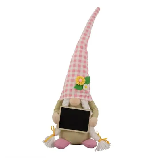 16" Pink Gingham Plaid Springtime Gnome with Chalkboard {1}