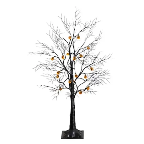 3ft. Pre-Lit Artificial Halloween Black Twig Tree with 18 Orange LED Pumpkin Shaped Lights {4}