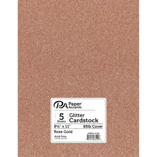 PA Paper™ Accents 8.5" x 11" 85lb. Glitter Cardstock, 5 Sheets Rose Gold {1}