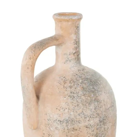 18" Beige Ceramic Antique Style Distressed Vase with Handles {5}