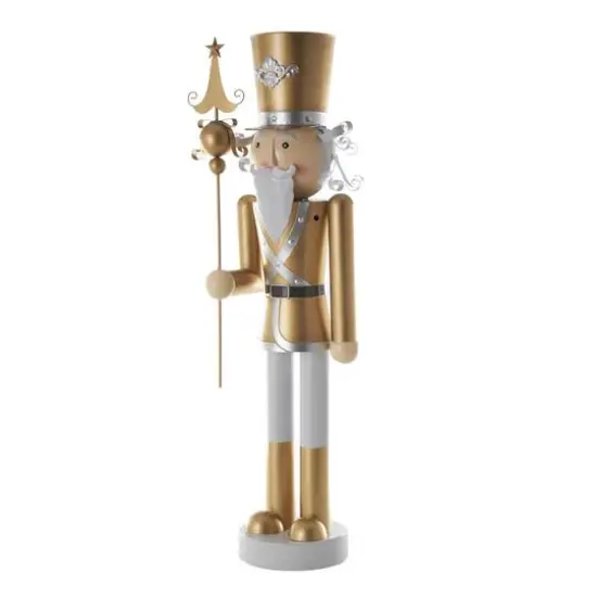 46.5" Gold & Silver Metal Standing Nutcracker Sculpture {4}