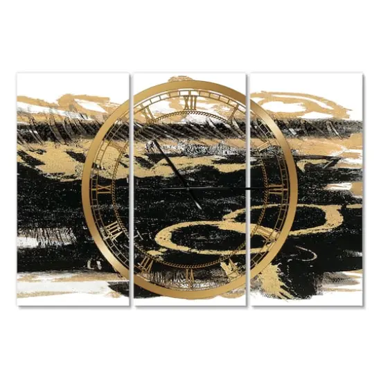 Designart 'Gold And Black Drift Iii Modern Multipanel Wall Clock {1}