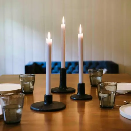 Hello Honey&reg; Stoneware Taper Candle Holder Set Black {8}