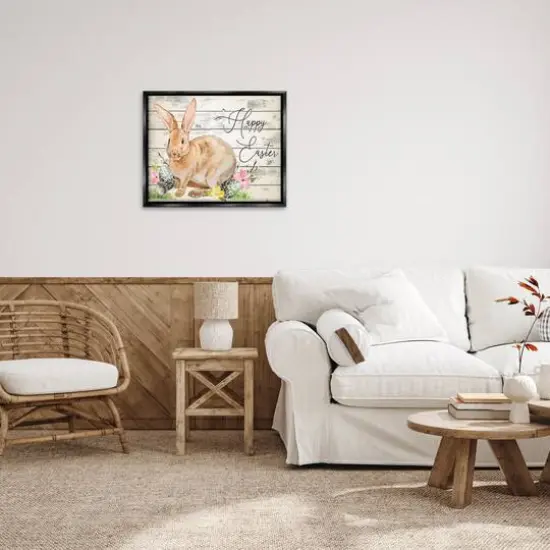 Stupell Industries Spring Floral Happy Easter Bunny Floater Framed Art Black {3}