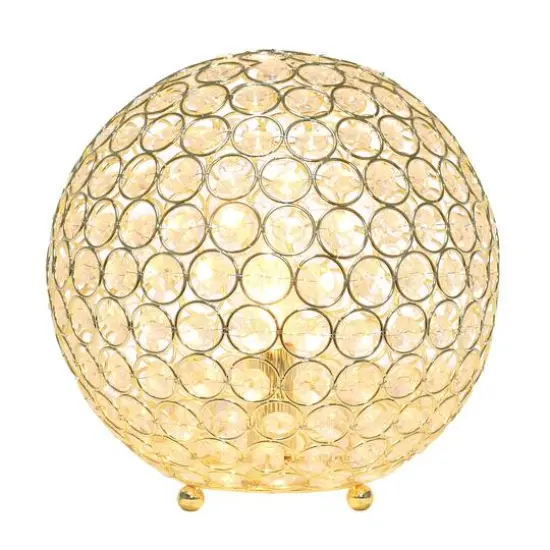 Lalia Home 10" Medium Metal Crystal Round Orb Table Lamp Gold {3}
