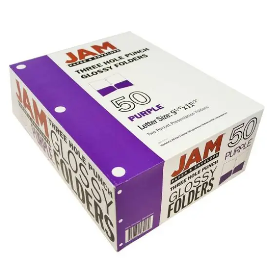 JAM Paper Laminated 2-Pocket Glossy 3-Hole Punch School Folders, 6ct. Purple {6}