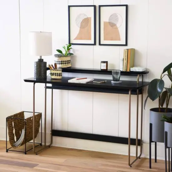 Hello Honey&reg; Charcoal Grey & Black Boho Metal Planters with Gold Rim & Stands Set {4}