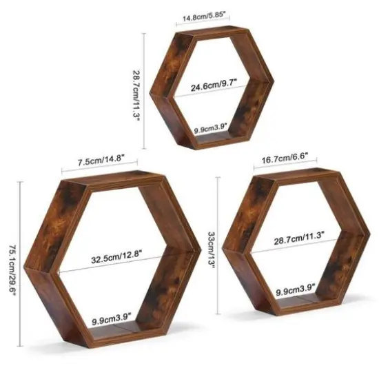NEX&trade; Burnt Brown Wood Floating Shelf Set {3}