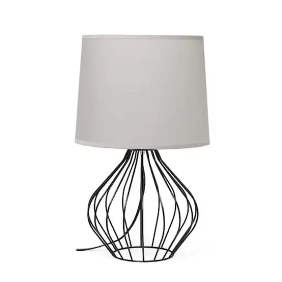 Simple Designs 19.7" Geometrically Wired Table Lamp Black with Gray Shade {1}