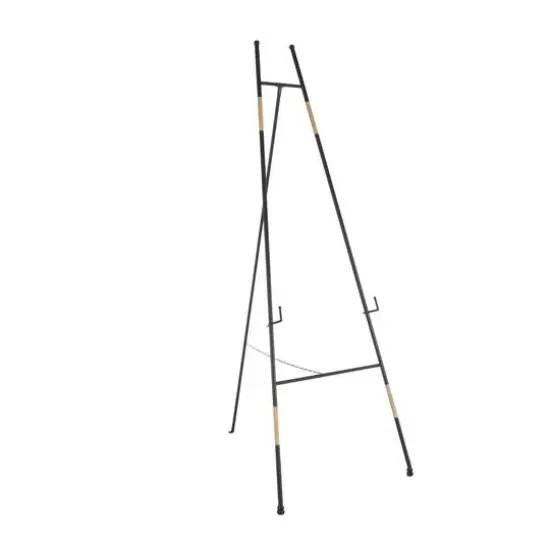 64" Black Metal Slim Foldable 2-Tier Easel with Wrapped Rattan Accents {6}