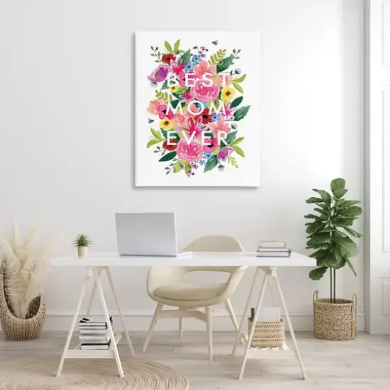 Stupell Industries Floral Best Mom Ever Canvas Wall Art {3}