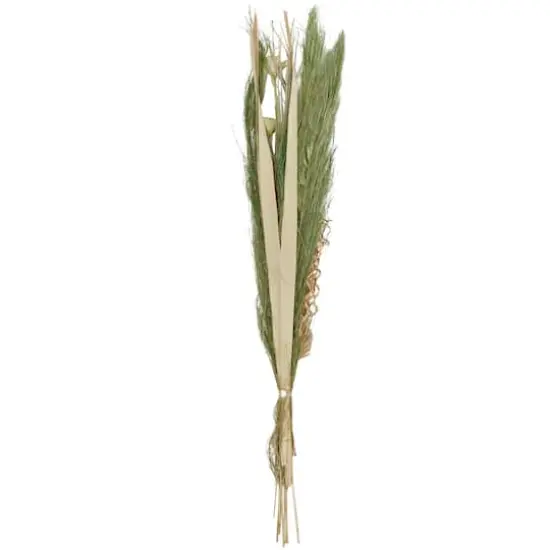 60" Green Dried Plant Assorted Bouquet Pampas Grass Natural Foliage with Palm Leaf Accents {5}