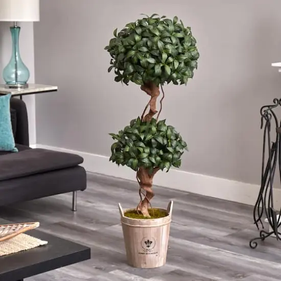 4.5ft. Sweet Bay Double Topiary Tree in Farmhouse Planter {5}