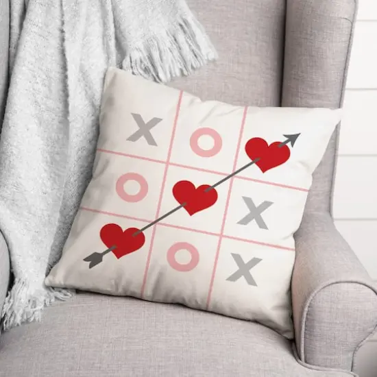 Tic Tac Toe Hearts 16" x 16" Throw Pillow {3}