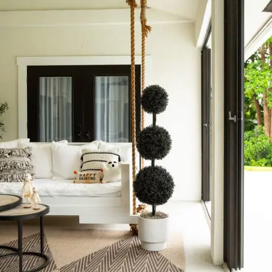 5ft. UV Resistant Artificial Halloween Black Triple Ball Boxwood Topiary (Indoor/Outdoor) {8}