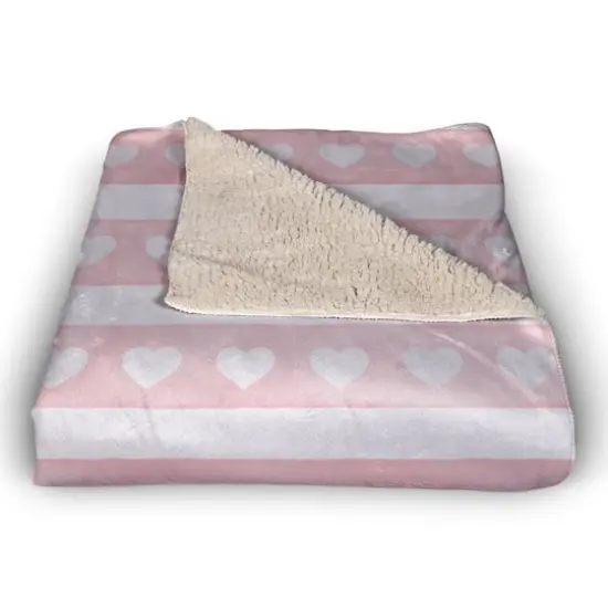 Watercolor Stripe Heart Sherpa Fleece Throw Blanket {3}