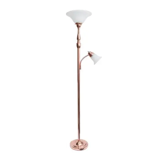 Lalia Home Torchiere Floor Lamp with Reading Light Rose Gold/White Shades {1}