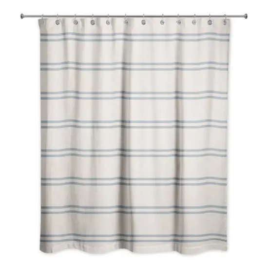 Stripe Shower Curtain Blue on Blush {3}