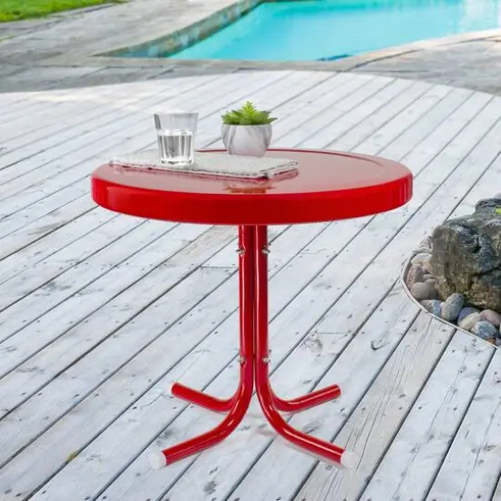22" Outdoor Retro Tulip Side Table Red {3}